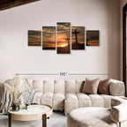 Elephant Stock Cross Silhouettes Wall Art Multi Piece Canvas - 5 Panel Christian Pictures Decor - Digital Design Canvas Print - Christian Wall Decor - 80" X 36"