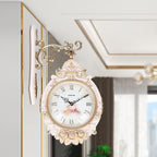 Cream Double Sided Large Wall Clock, Elegant, Traditional, Vintage Style 360° Rotating Metal Wall Clock, Indoor Outdoor Office Living Room Porch Clock Wall Decor (Cream Double Sided Clock)