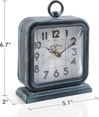 NIKKY HOME Vintage Table Clock, Shelf Desk Top Clock Battery Operated Rustic Design, Chic Home Decor for Fireplace Mantel, Desktop, Countertop - Antique Turquoise