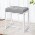 Vanity Stool, Vanity Chair Stools for Makeup Room, Square Linen Makeup Stool for Vanity, Modern Padded Small Ottomans Foot Rest for Bedroom Living Room, Grey & White
