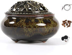 Incense Burner with Calabash Incense Stick Holder - Porcelain Charcoal Censer for Use with Resin Granular Powder Cone or Coil Incense (Fambe Green)