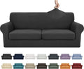 YEMYHOM Latest Checkered 3 Pieces Couch Covers for 2 Cushion Couch High Stretch Sofa Cover with 2 Extra Large Seat Cushion Covers Anti Slip Elastic Slipcovers (Black), 71"-91"(2 Cushions)