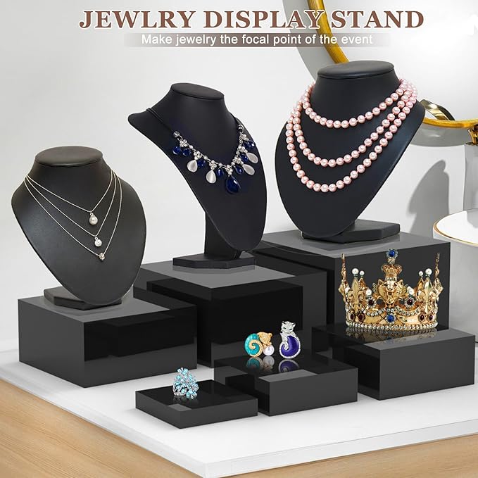6Pcs Black Buffet Risers Set (Size 5",6",7",8",9",10"),Food Risers for Buffet Table Display Stand Shelf for Party Catering Dessert Collectibles Acrylic Cube Boxes Display with Hollow Bottoms