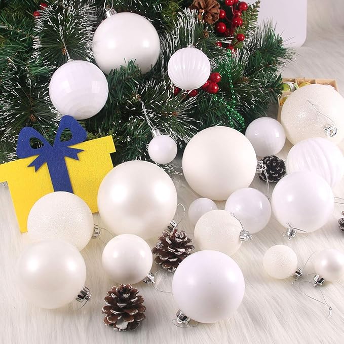 White 1.6" Small Christmas Balls Christmas Tree Decoration Ornaments Shatterproof Hanging Balls for Birthday Halloween Holiday Wedding Decorations Set of 36pcs