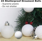 White 2.5" Christmas Balls Christmas Tree Decoration Ornaments Shatterproof Hanging Balls for Birthday Halloween Holiday Wedding Decorations Set of 24pcs