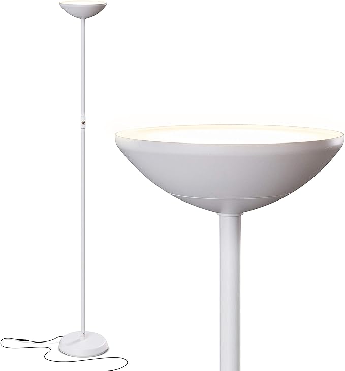 Brightech SkyLite LED Floor lamp, Torchiere Super Bright Floor Lamp for Living Rooms & Offices - 3 Way Dimmable Tall Torch Lamp, High Lumen Standing Pole Lamp for Bedroom Reading - White
