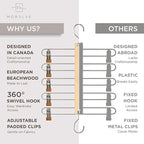MORALVE Skirt Hangers Space Saving with Clips - 2 Pack - European Beechwood 5-Tier Hanger for Shorts, Skirts, and Pants - Closet Organizer and Storage Solution for Women with 360° Swivel Hook