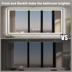 72x32 LED Bathroom Vanity Mirror - Black Aluminum Framed (Front and Backlit), Anti-Fog Large Mirror with Lights,Stepless 3 Colors Dimmable Lighted Mirror(Horizontal/Vertical)