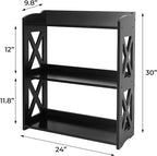 Black Bookcase by Natural Wood, 3 Tier Bookshelf, Small Book Shelves Freestanding Display Storage Shelves. Open Bookshelf for Bedroom, Living Room and Office (Black, 3 Tier)