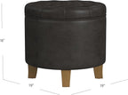 Homepop Home Decor | Upholstered Round Faux Leather Tufted Foot Rest Ottoman | Ottoman with Storage for Living Room & Bedroom | Decorative Home Furniture, Black Faux Leather