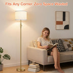 【Upgraded】 Dimmable Gold Floor Lamps for Living Room, 9W LED Bulb Included, Modern Standing Lamp with White Lamp Shade, Tall Pole Light for Bedroom Reading Office Corner Nursery