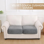 hyha Velvet Couch Cushion Covers, Soft Sofa Seat Covers for sectional 2 Cushion Couch Washable, Magic Sofa Slipcover with Elastic Bottom, Non-Slip Furniture Protector for Pets, Kid(2PC, Grey)