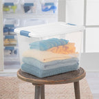 Sterilite 24-Pack Latching Box, Under Bed Storage Bins with Lids, Clear Plastic, 25 Quart - Heavy-Duty Organizing Containers for Closet, Bathroom, and Office
