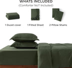 Bedsure Duvet Cover Queen Size with Fitted Sheet - 4 Pieces Prewashed Cotton-Like Extra Soft Bedding Set, Includes 1 Duvet Cover 90x90 Inches, 2 Pillow Shams, 1 Fitted Sheet, Olive Green