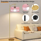 Pink Floor Lamp for Living Room,Bedroom,Gold Dimmable Standing Lamp with Remote,Mid Century Modern Brass Tall Lamp Boho Floor Lamps Arc Stained Glass Flower Floor Light Lamp Girls kids Bohemian