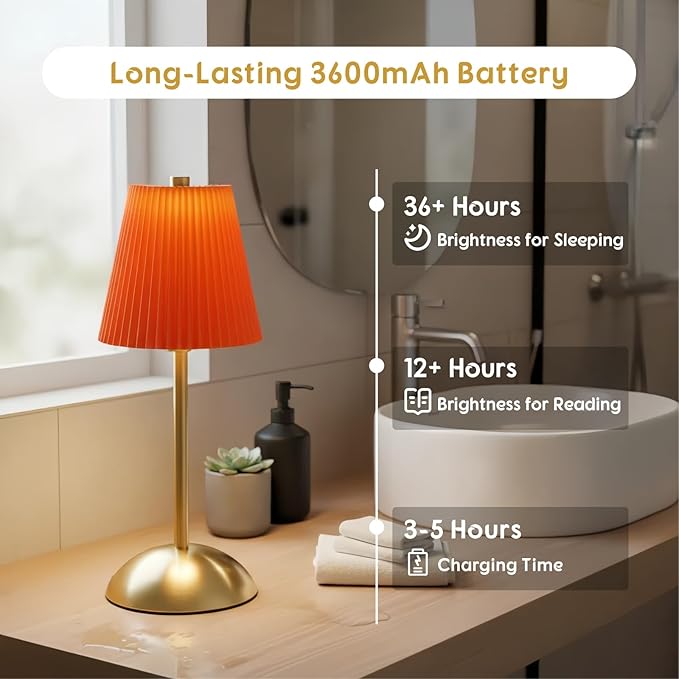 Set of 2 Cordless Table Lamps Rechargeable, 3CCT & Stepless Dimming, LED Wireless Outdoor Table Lamp with Touch Activation for Tabletop Bedside Patio, 4.5" W x 11.5" H (Tangerine Orange)