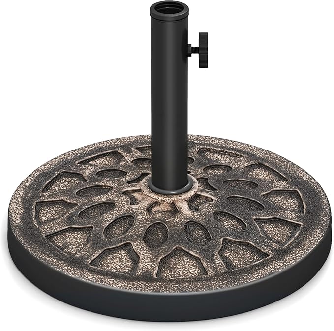 Tangkula 30 lbs Heavy Duty Umbrella Base, Round Parasol Holder with Adjustable Knob for Φ1.5-Φ1.9 Pole, Resin Umbrella Stand with Decorative Pattern, Easy Setup