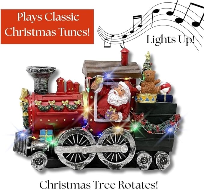 allgala Crafted Polyresin Christmas House Collectable Figurine with USB and Battery Dual Power Source-Santa's Express Train-XH93429