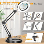 Real Glass 12X Magnifying Glass with Light and Stand (No Acrylic Lens), 2-in-1 Lighted Magnifier with Clamp, 5 Color Modes Dimmable LED Desk Lamp Hands Free for Painting Craft Sewing Hobby Close Work