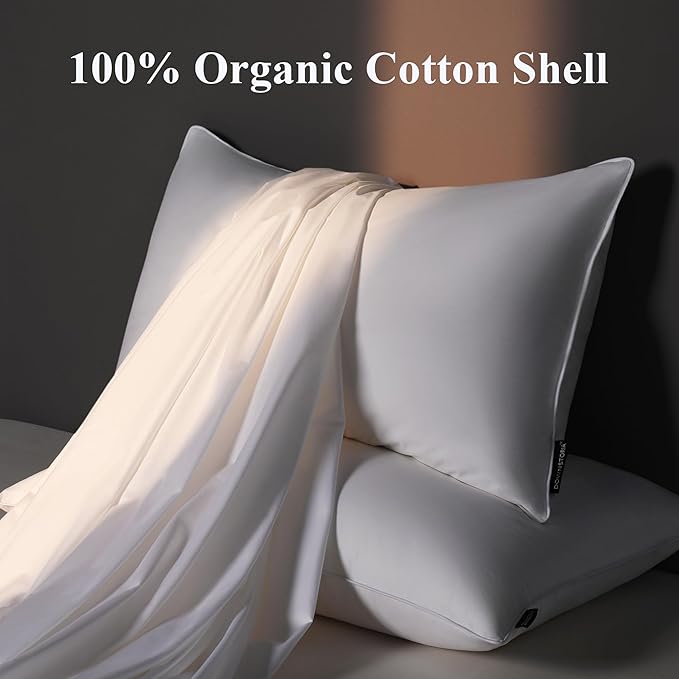Goose Feather Down Pillow Standard Size Set of 2, Hotel Collection Bed Pillows for Sleeping, 2 Pack, Down Surrounded Soft Medium Firm Pillows for Side Back Sleepers 20 x 26 in.