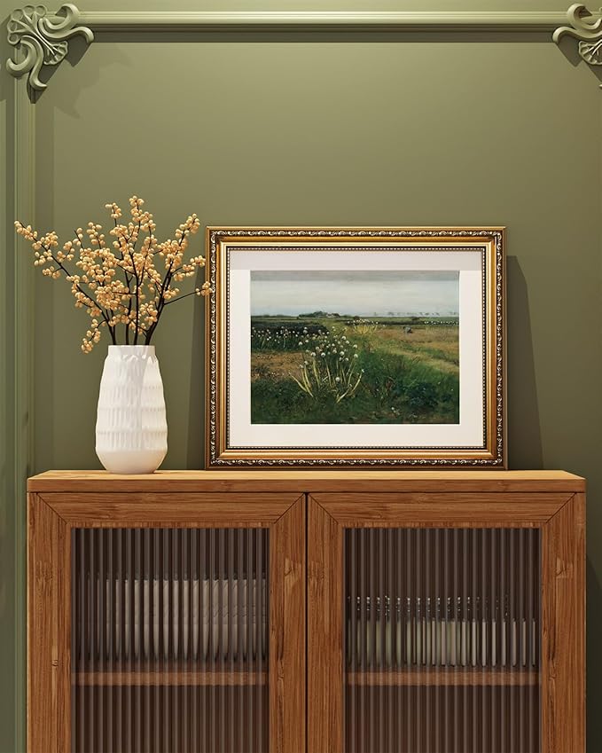 ARPEOTCY Vintage Gold Framed Wall Art Decor, Retro Field Landscape Paintings, Canvas Prints Antique Pictures Frame Artwork, Victorian Wall Decor for Living Room Bedroom Bathroom, 13x16 inch