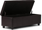 SIMPLIHOME Avalon Storage Ottoman Bench - 48 inch Wide Upholstered Vegan Leather Rectangular Lift-Top Ottoman in Tanners Brown, Contemporary Storage Bench for Living Room with High-Density Foam