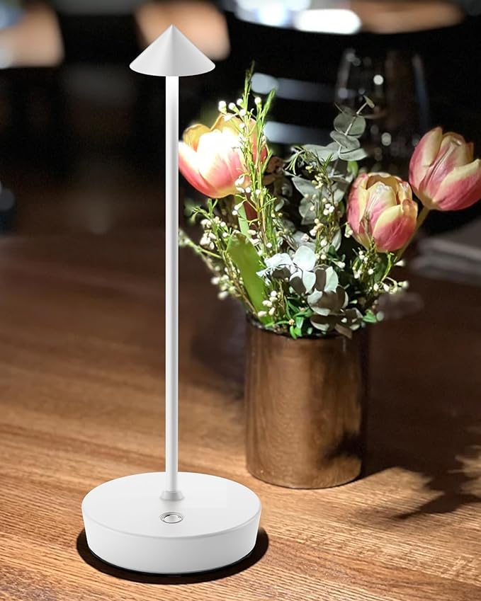 Cordless Table Lamps Rechargeable, 6000mAh Battery Operated LED Desk Lamp Outdoor Waterproof Portable Touch Dimmable Table Night Light for Patio Restaurant Dining Home White