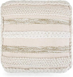 SIMPLIHOME Sommer Square Pouf - 18 inch Wide Upholstered Handloom Woven Cotton Ottoman in Natural, Boho-Style Footstool, Extra Seating or Accent Piece for Living Room or Bedroom, Assembled