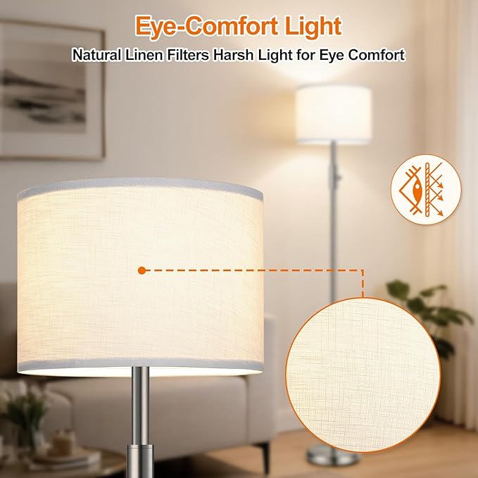 Floor Lamp Simple Design with White Shade, Small Tall Lamps for Living Room Bedroom Office Dining Room Kitchen, Sliver Pole Lamp-Sliver
