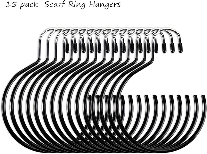 Cedilis 15 Pack Scarf Ring Hangers, Non-Snag Belt Hanger for Closet, Non-Slip Closet Organizer Accessory Holders for Ties Scarves Belts Tank Tops Pashminas, Black