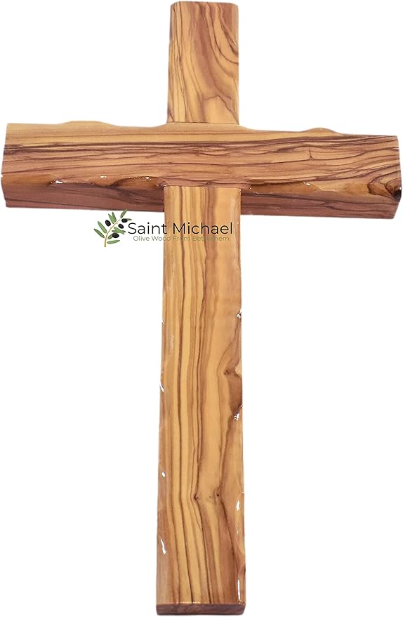 Wall -Wooden Wall Hanging Cross Made of Olive Wood in The Holy Land - Unique Gift for Christmas or Wall Cross for Bedroom or Living Room (10 x 6 Inches)
