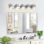 Bathroom Light Fixtures, 5-Light Bathroom Vanity Lights Over Mirror, Polished Chrome Vanity Lights with Glass Shade, 31" Modern Wall Sconce for Cabinet Porch Bedroom, Hallway E26