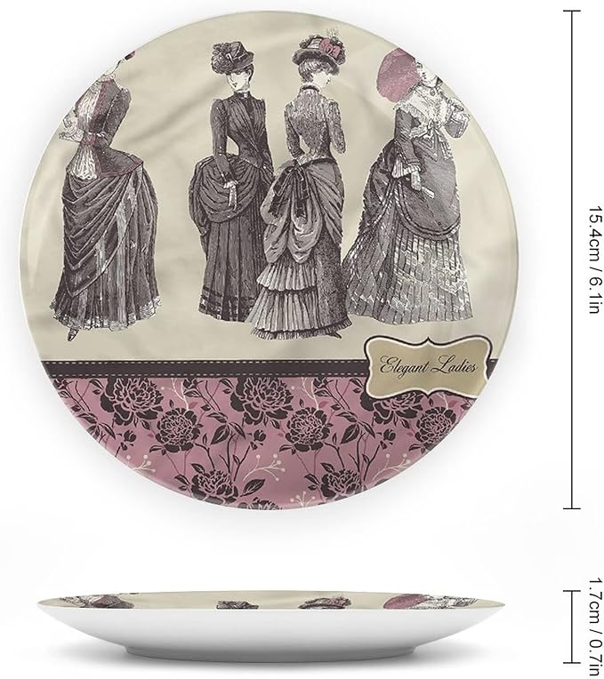 XISUNYA 7 Inch Decorative Plate, Victorian Ceramic Plate, Women Fashion Handbag Print Ceramic Display Plate for Decorative Ornaments Giving Plates, 1 Plate with 1 Display Stand, Muticolor