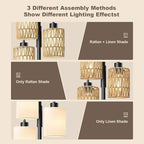Oneach 70" Floor Lamps for Living Room, Stepless Dimmable Boho Floor Lamp with 3 Bulbs, Tall Farmhouse Industrial Corner Standing Tree Lamp for Bedroom, Office, Study Room, Rattan with Linen Shade