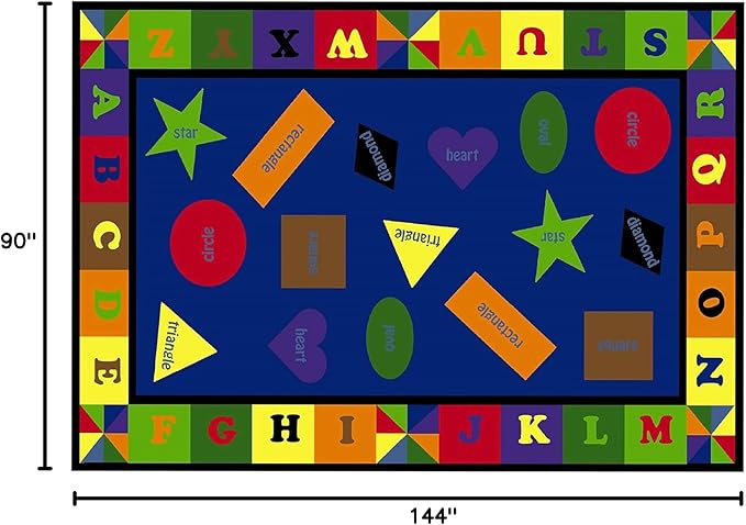 KIDCARPET.COM Shapes & Alphabets - Bright Rectangle Classroom Rug | Bordered Area Rug for Preschool Daycare Learning, 7'6" x 12'
