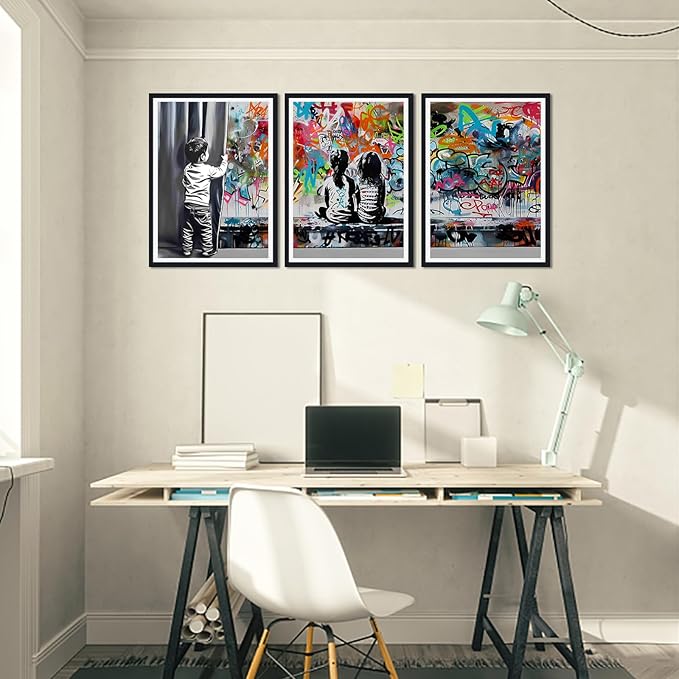 Novatique Graffiti Canvas Wall Art Colorful Street Wall Art Abstract Cool Art Painting Banksy Poster Print for Living Room Office,16" x 24" x 3pcs