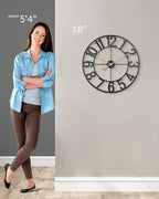 Large Clocks for Living Room Decor, Silent Non Ticking Wall Clocks Battery Operated, 18 Inch Decorative Analog Metal Indoor Outdoor Wall Clock for Kitchen, Bedroom, Office, Patio - Black