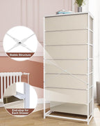 Crestlive Products Tall Dresser, 7-Drawer Wide Fabirc Storage Tower, Chests of Drawers - Vertical Organizer Unit for Bedroom, Hallway, Entryway, Nursery, Wood Top, Closets with Handles (Beige)