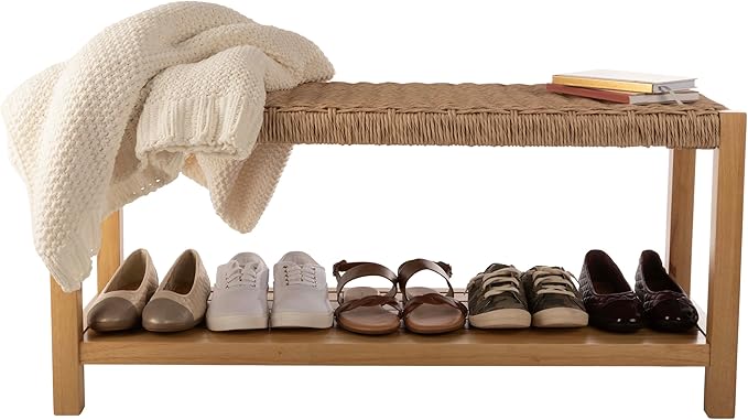 Alaterre Furniture Newport 40 Inch Solid Wood Entryway Bench - Modern Farmhouse Indoor Decorative Bench with Handcrafted Woven Rope Seat - Furniture for Entryway, Dining Room, or Kitchen (Light)