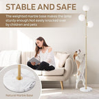 vallerico 3-Globe Mid Century Modern Floor Lamps for Living Room, Adjustable Height Standing Lamp with Marble Base, Gold Tall Lamp with Frosted Glass Shades, Pole Lamps for Bedroom, Bulbs Included