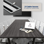 Sturdy Conference Table with Cable Management Grommets Modern Rectangle Office Meeting Table with Wood Tabletop and Metal Frame & Legs- Easy Assembly Boardroom Table (Grey, 12 Foot)