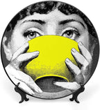 Lina Cavalieri Plate, Wall Decorative Plate, Mysterious Face Plate Wall Hanging Decoration,Including Bracket and Special Spring Hook, 10inch, Style7