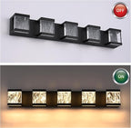 MELUCEE LED Bathroom Lighting Fixtures Over Mirror 5 Lights Black LED Vanity Lighting with Unique Smoke Acrylic Panel Modern Led Bathroom Light Bar, 25W 3000K Warm Lighting