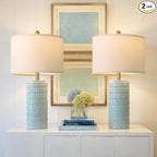 PoKat 23" Light Blue Table Lamps Set of 2, Modern Bedside Lamps for Bedroom, Coastal Ceramic End Table Lamps for Living Room, Ocean Nightstand New Home Decor Lamps