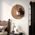Troartos 3D Textured Round Abstract Wall Art for Living Room, Modern Brown Black and White Cat Design With Shelf, Minimalist Geometric Wall Decor for Hallway, Dining Room, Bedroom, Office, 24x24 Inch