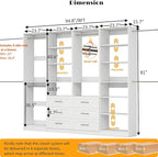 Closet System with 4 Sets, Closet Organizer Systems with 6 Drawers & 7 Hanging Rods & Adjustable Shelves, Walk in Closet Standalone Closet System Modular Closet System Set White