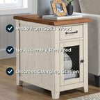 Martin Svensson Home Solid Wood White and Honey Rustic Chairside End Table with Power and Storage