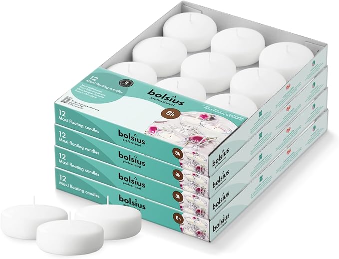 BOLSIUS 3 Inch White Floating Candles - 48 Count Unscented - Premium European Quality - Imbue Breathtaking Ambiance for Romantic Wedding Centerpieces, Decorations, Events, Pool, Holiday, and Parties