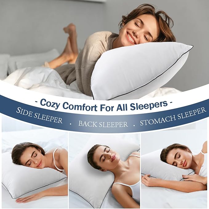 BPC Luxury Goose Feather Down Bed Pillows King Size Set of 2, Hotel Feather Pillows for Sleeping, 100% Organic Cotton Cover, Fluffy and Soft Support Surround Fill Polyester, Medium Firm, 20"x36"