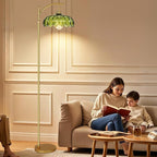 Gold Floor Lamps for Living Room Vintage Green Floor Lamp with Remote Control & Glass Lampshape,Dimmable Mid Century Modern Standing Lamp Tall Flower Lamp Brass Floor lamp for Bedroom Corner